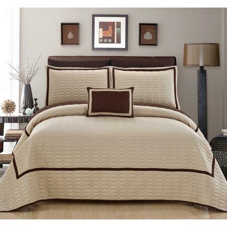 CHIC HOME 6 Piece Noelle Hotel Collection Two Tone Banded Geometric Embroidered Quilt Cover Set, Beige, 6PK QS4694-US